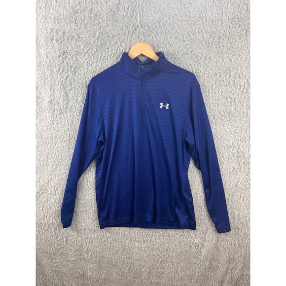 Under Armour Other - Under Armour HeatGear 1/4 Zip Pullover Blue Striped Long Sleeve Men’s LG